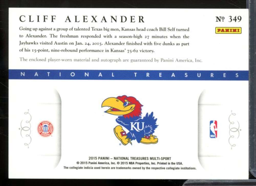 Cliff Alexander JSY AU Rookie Card 2015 National Treasures Multi-Sport #349  Image 2