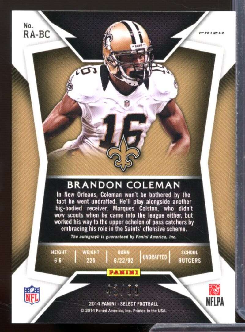 Brandon Coleman Rookie Card 2014 Select Rookie Autographs Prizm #RABC  Image 2