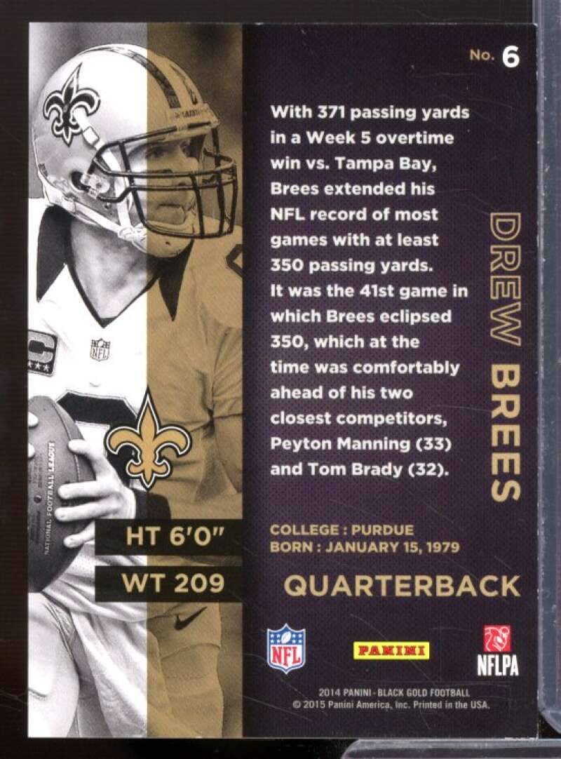 Drew Brees Card 2014 Panini Black Gold Gold Foil #6  Image 2