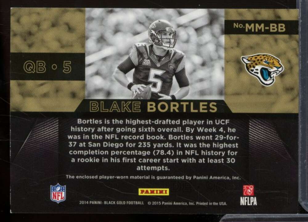 Blake Bortles Rookie Card 2014 Panini Black Gold Massive Materials Prime #3  Image 2