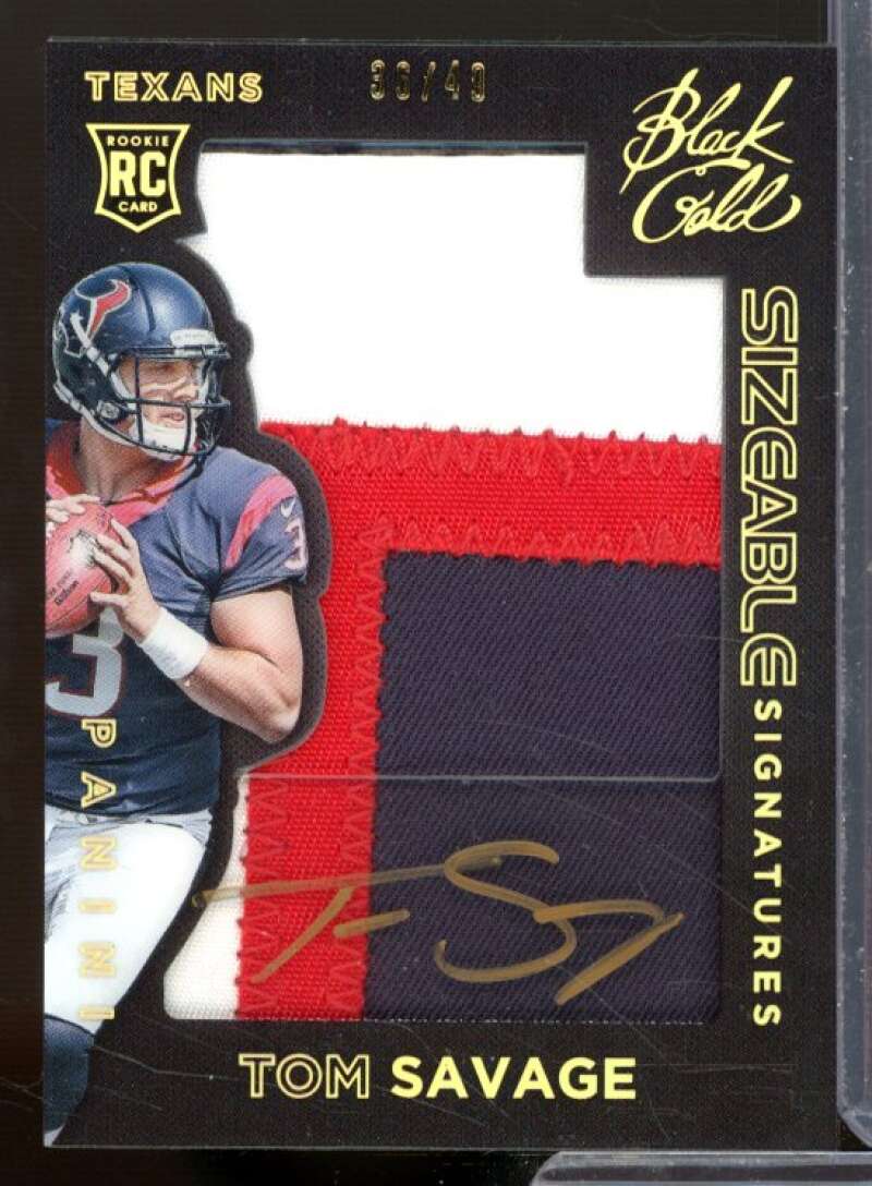 Tom Savage 2014 Panini Black Gold Sizeable Signatures Rookie Jerseys Prime #13  Image 1