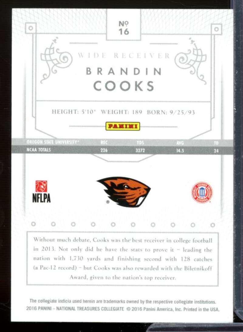 Brandin Cooks Rookie Card 2016 Panini National Treasures Collegiate #16  Image 2