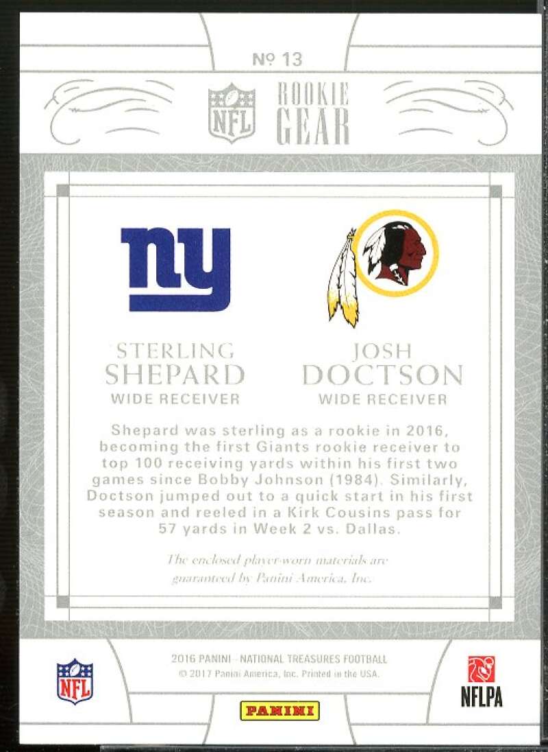 Doctson/Shepard RC 2016 National Treasures Rookie NFL Gear Combo Materials #13  Image 2