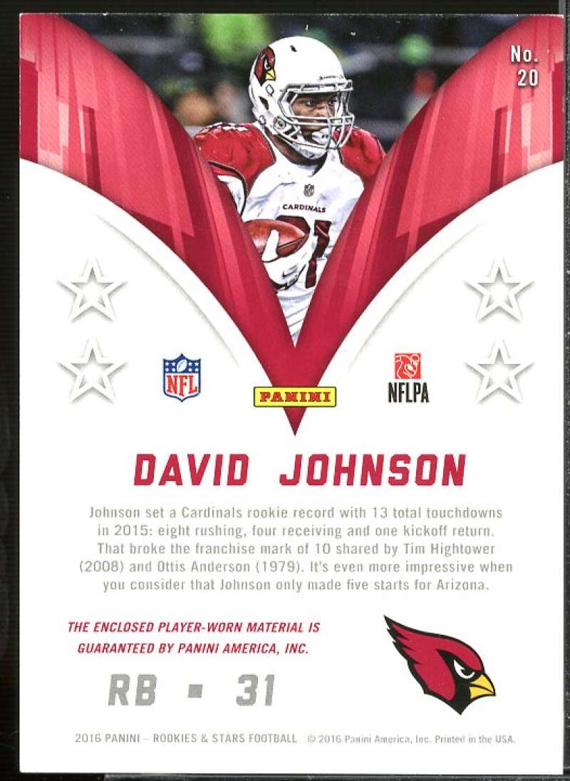 David Johnson Card 2016 Rookies Stars One Star Materials #20  Image 2