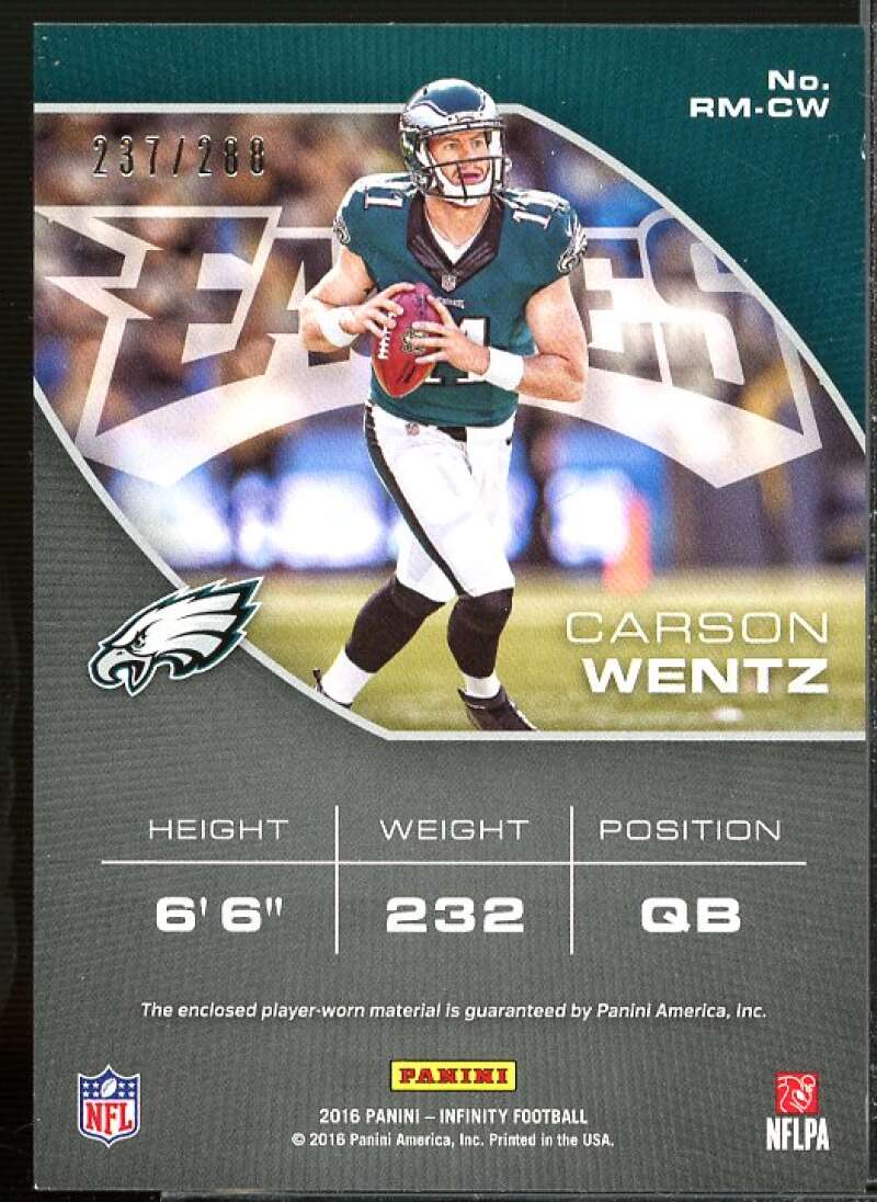 Carson Wentz Rookie Card 2016 Panini Infinity Rookie Jerseys #2  Image 2