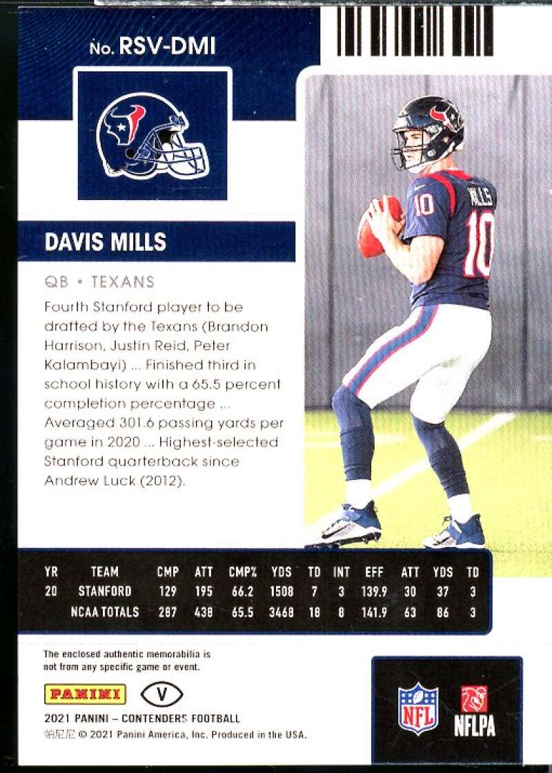 Davis Mills Rookie Card 2021 Panini Contenders Rookie Ticket Swatches #23  Image 2