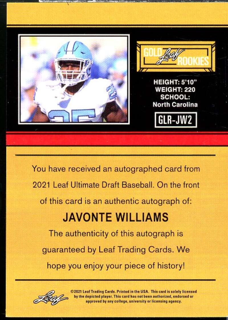 Javonte Williams RC 2021 Leaf Ultimate Draft '91 Leaf AU Silver Spectrum #JW2  Image 2