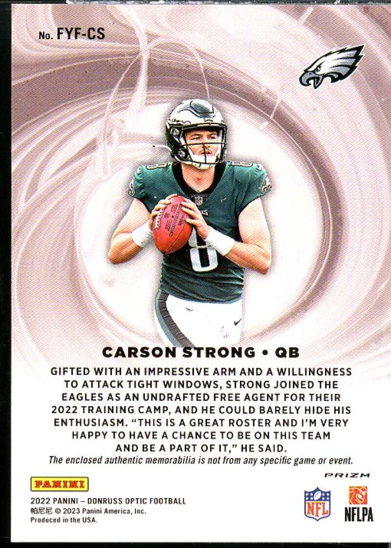 Carson Strong Rookie 2022 Donruss Optic First Year Fresh Jerseys Blue Hyper #11  Image 2