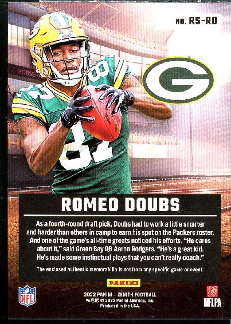 Romeo Doubs Rookie Card 2022 Zenith Rookie Stallions Materials #34  Image 2