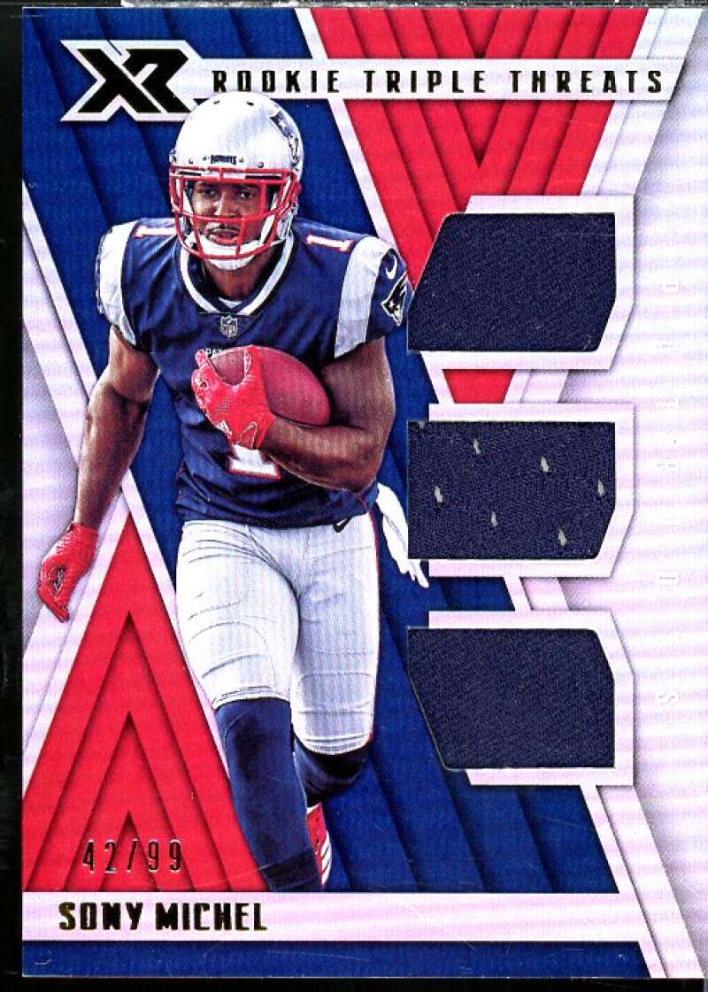 Sony Michel Card 2018 Panini XR Rookie Triple Threats Materials #11  Image 1