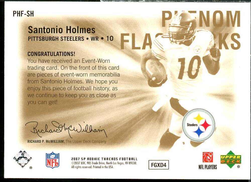 Santonio Holmes Card 2007 SP Rookie Threads Phenom Flashbacks Jerseys #PHFSH  Image 2