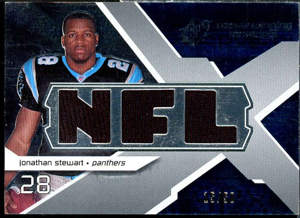 Jonathan Stewart Card 2008 SPx Rookie Materials NFL Letters Dual Patch 50 #RMJS  Image 1