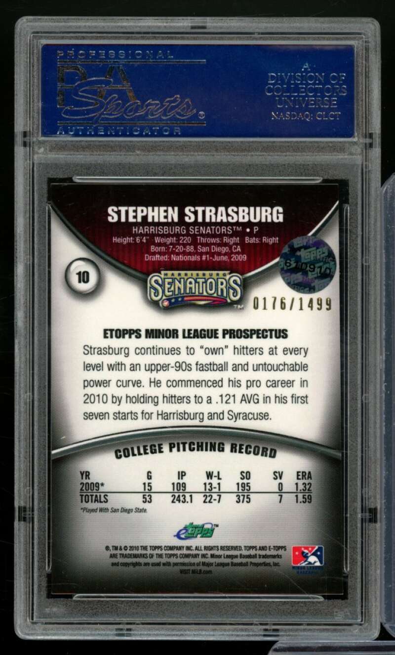 Stephen Strasburg Rookie Card 2010 eTopps #10 PSA 9 Image 2