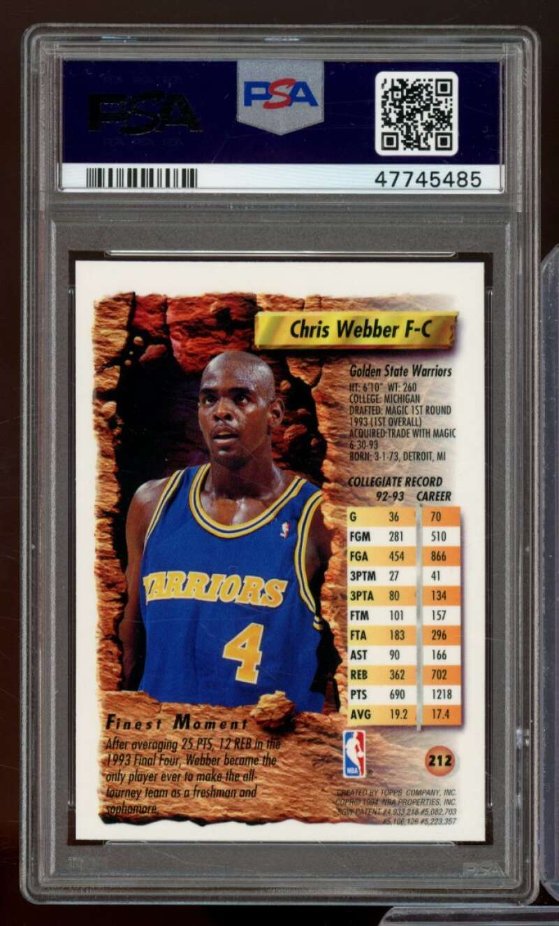 Chris Webber Rookie Card 1993-94 Finest Refractor #212 PSA 8 Image 2