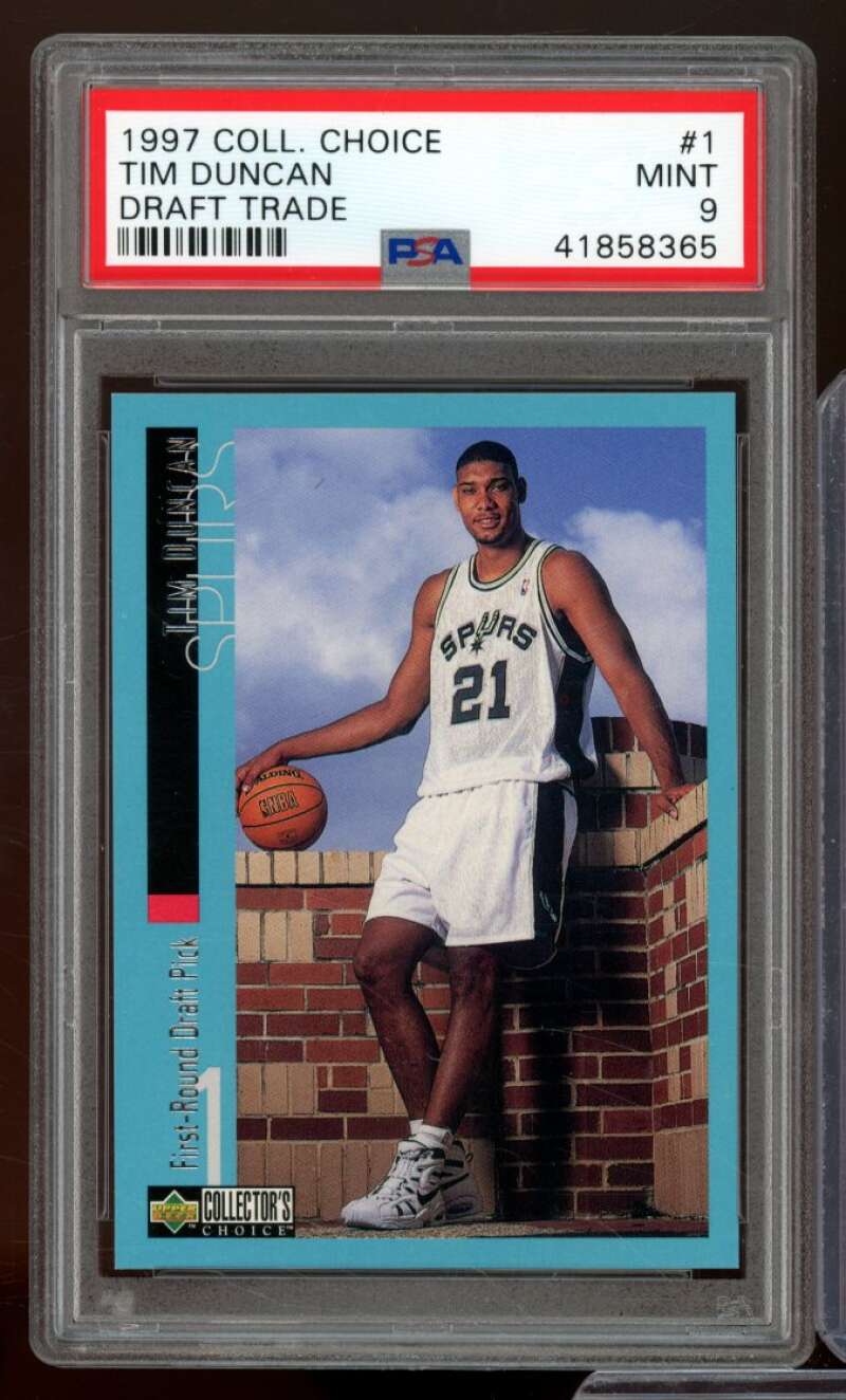 Tim Duncan Rookie Card 1997-98 Collector's Choice Draft Trade #1 PSA 9 Image 1