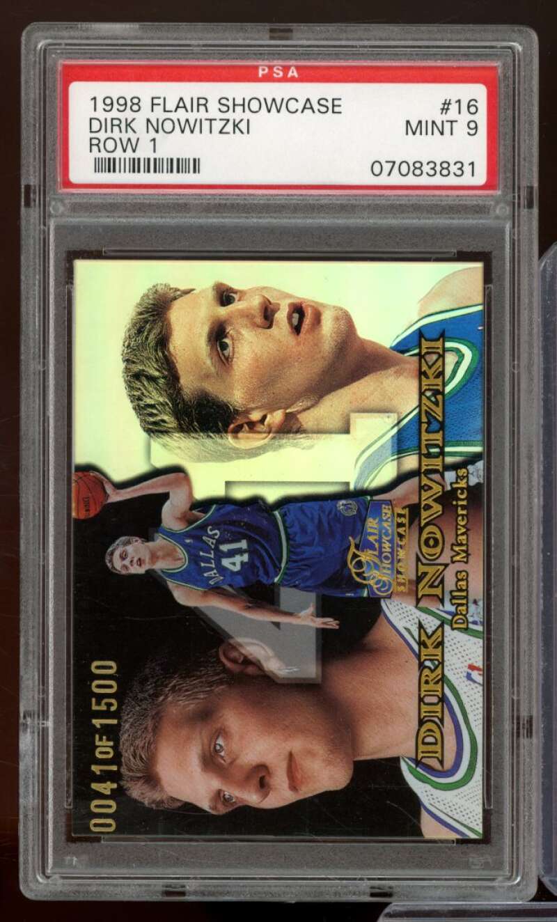 Dirk Nowitzki Rookie Card 1998-99 Flair Showcase Row 1 #16 (0041/1500) PSA 9 Image 1