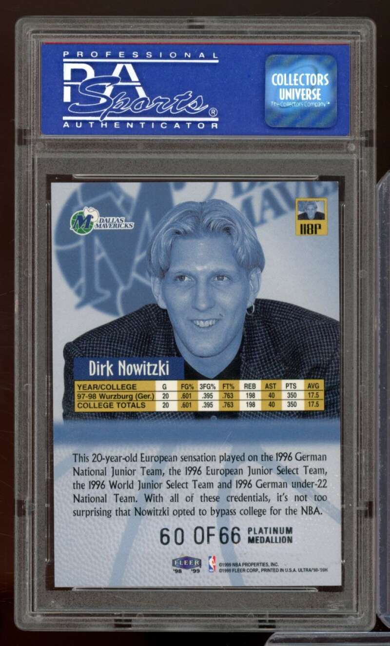 Dirk Nowitzki Rookie Card 1998-99 Ultra Platinum Medallion #118P PSA 9 Image 2