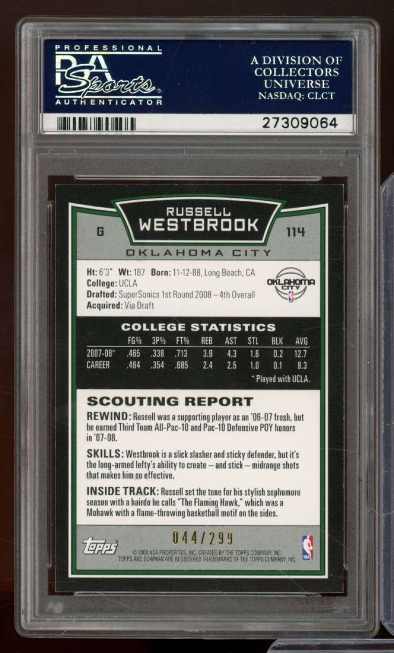 Russell Westbrook Rookie Card 2008-09 Bowman Orange #114 PSA 9 Image 2