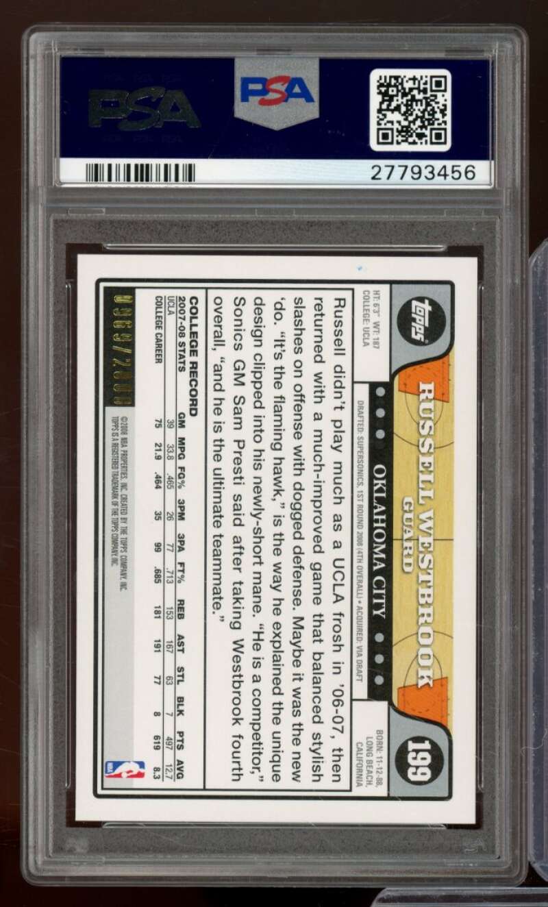 Russell Westbrook Rookie Card 2008-09 Topps Gold #199 PSA 9 Image 2