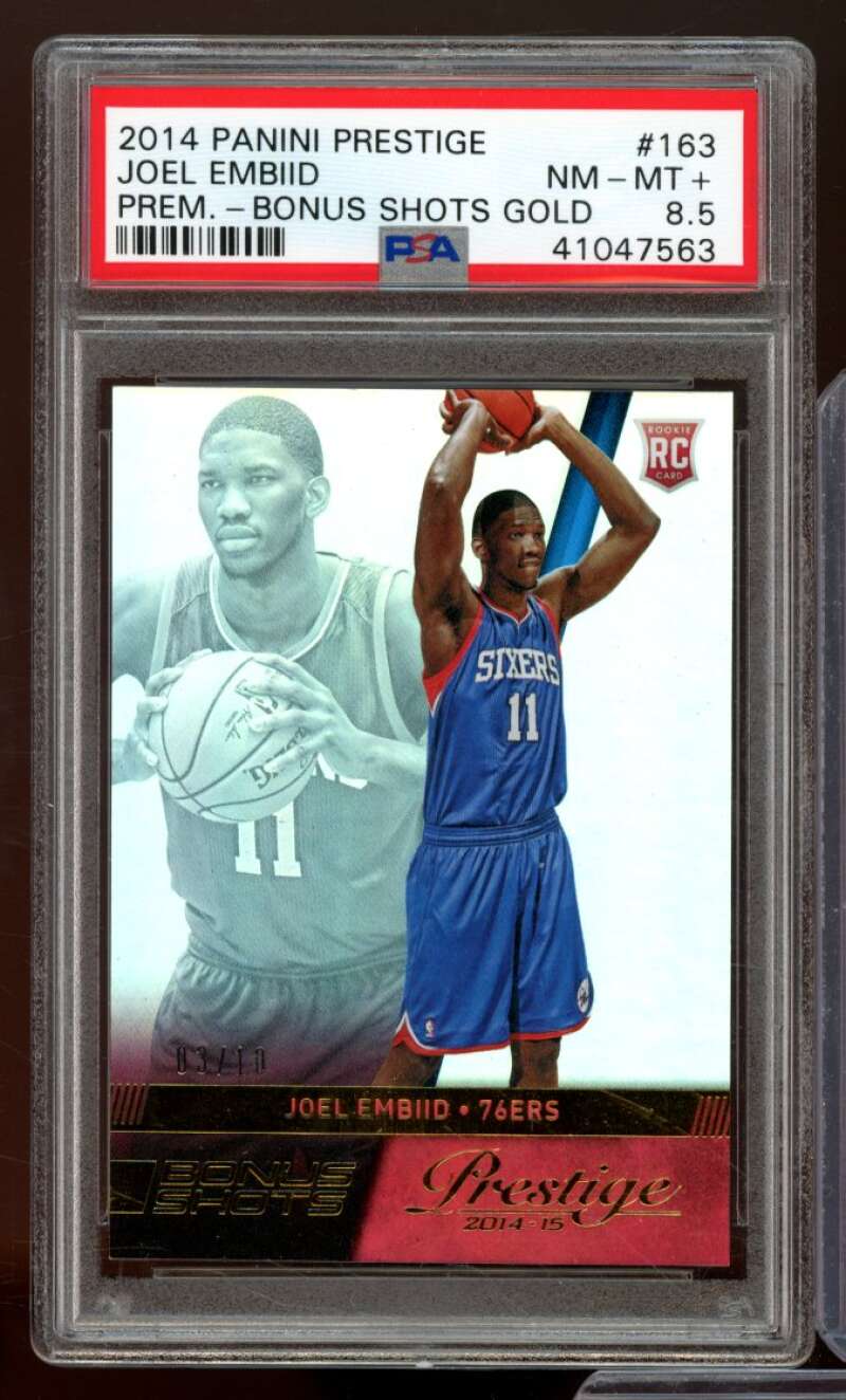 Joel Embiid Rookie 2014-15 Panini Prestige Bonus Shots Gold (3/10) #163 PSA 8.5 Image 1