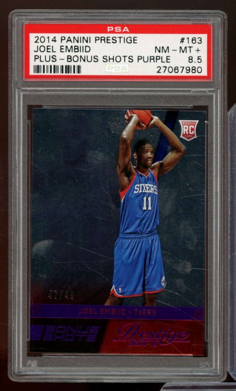 Joel Embiid Rookie 2014 Panini Prestige Bonus Shots Purple (47/49) #163 PSA 8.5 Image 1