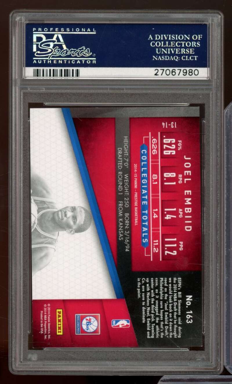 Joel Embiid Rookie 2014 Panini Prestige Bonus Shots Purple (47/49) #163 PSA 8.5 Image 2