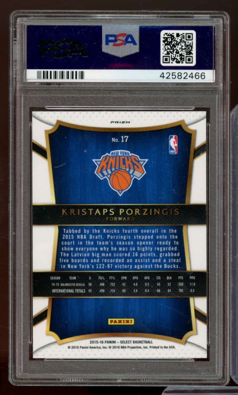 Kristaps Porzingis Rookie Card 2015-16 Panini Select Silver Prizm #17 PSA 10 Image 2