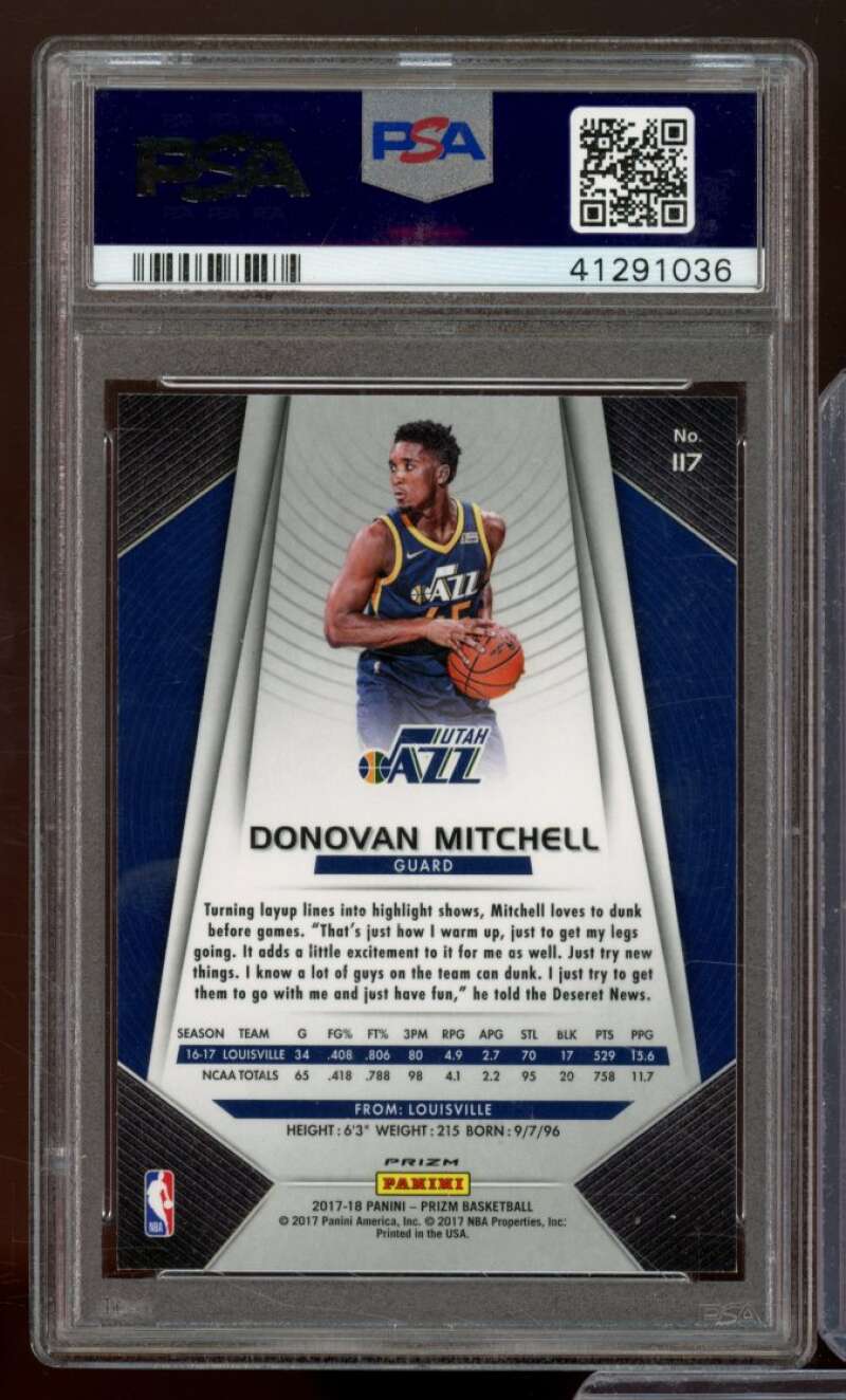 Donovan Mitchell Rookie Card 2017-18 Panini Prizm Ruby Wave #117 PSA 9 Image 2