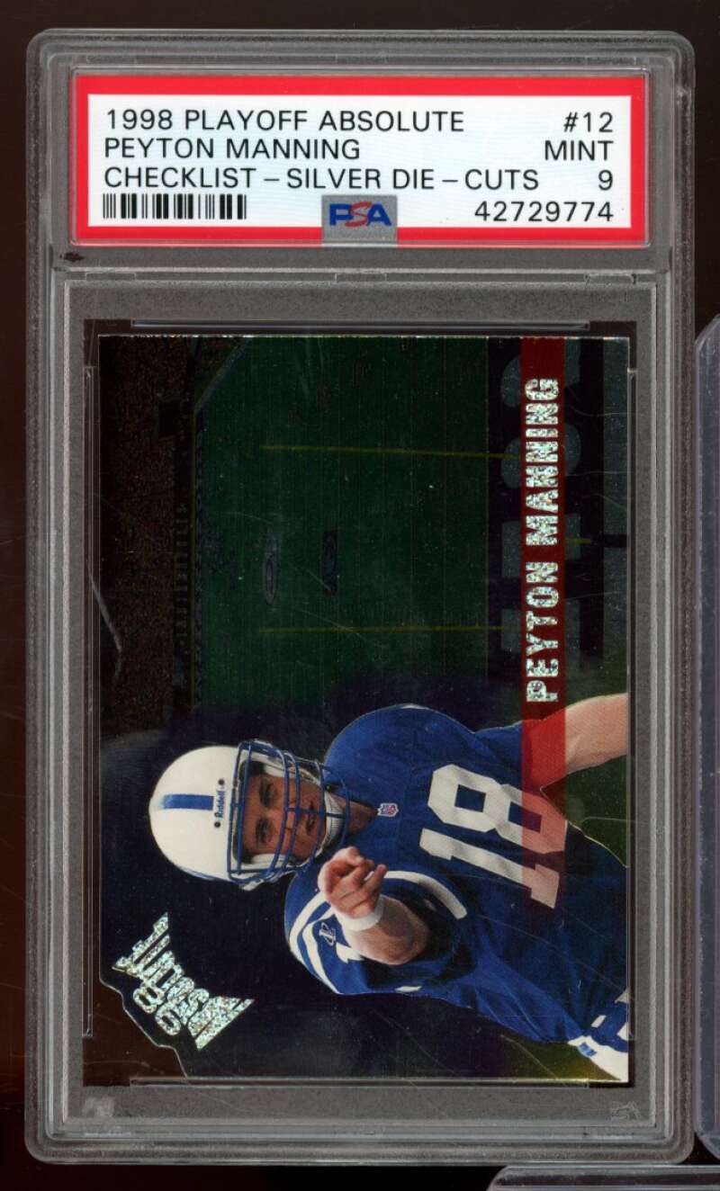 Peyton Manning Rookie 1998 Playoff Absolute Checklist Silver Die CUTS #12 PSA 9 Image 1