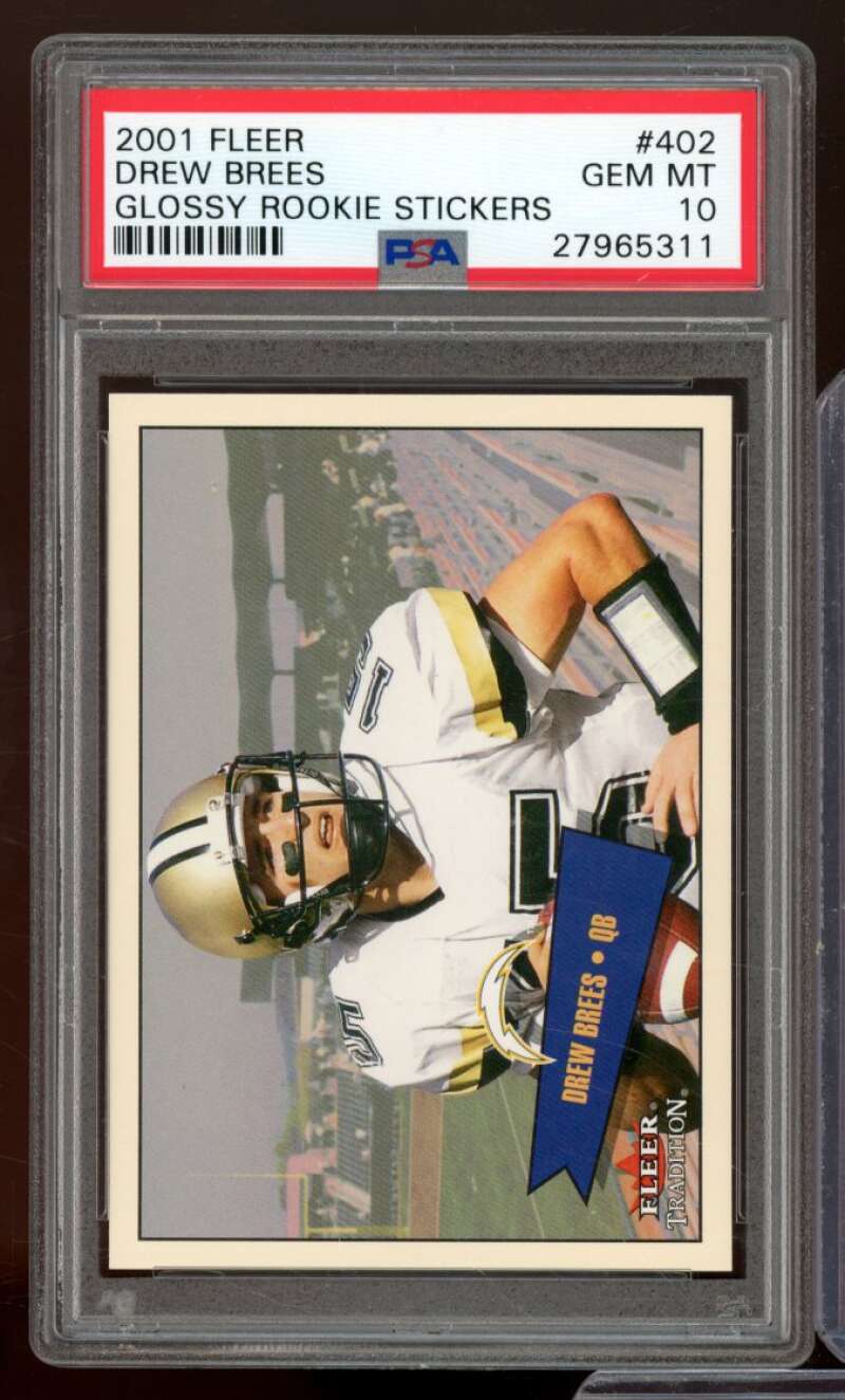 Drew Brees Rookie Card 2001 Fleer Glossy Rookie Stickers (pop 5) #402 PSA 10 Image 1