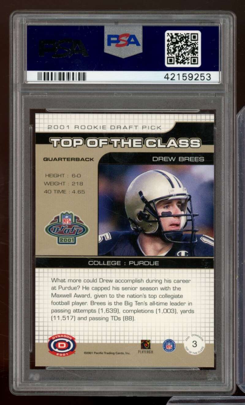 Drew Brees Rookie Card 2001 Pacific Dynagon Top Of The Class #3 PSA 10 Image 2