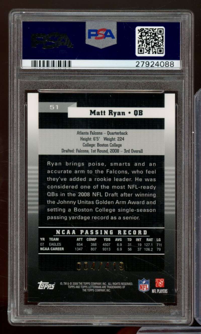 Matt Ryan Rookie Card 2008 Topps Letterman #51 PSA 9 Image 2