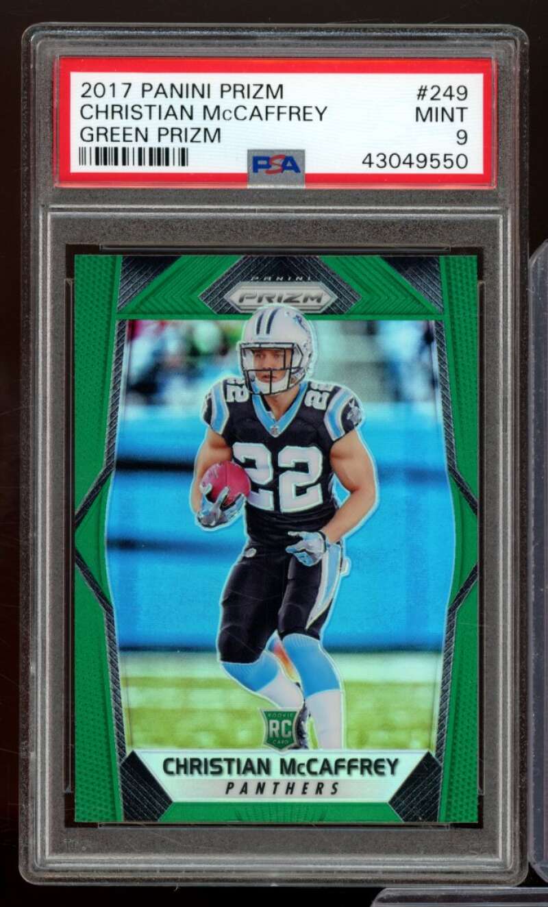 Christian McCaffrey Rookie Card 2017 Panini Prizm Green Prizm #249 PSA 9 Image 1