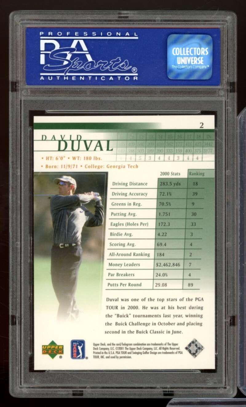 David Duval Rookie Card 2001 Upper Deck Golf #2 PSA 9 Image 2