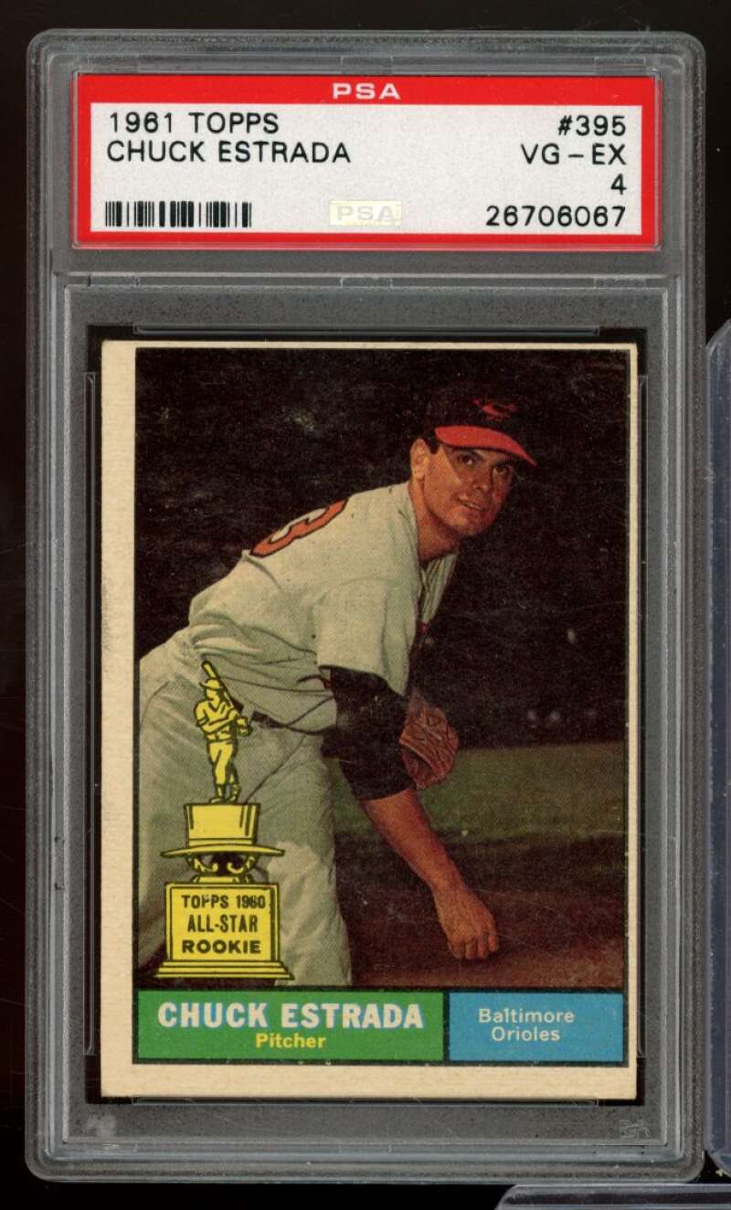 Chuck Estrada Card 1961 Topps #395 PSA 4 Image 1