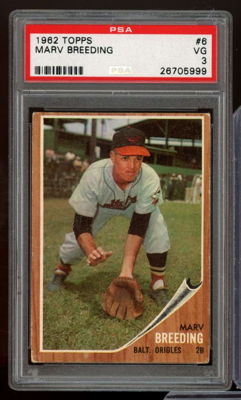 Marv Breeding Card 1962 Topps #6 PSA 3 Image 1