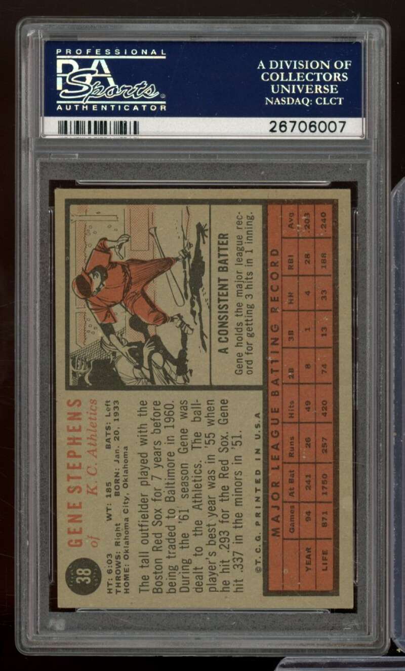 Gene Stephens Card 1962 Topps #38 PSA 5 Image 2