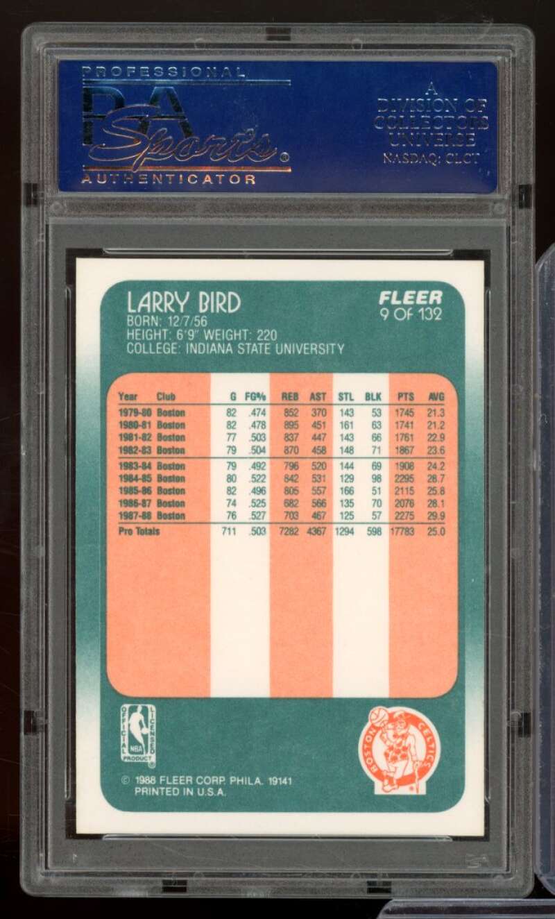 Larry Bird Card 1988-89 Fleer #9 PSA 10 Image 2