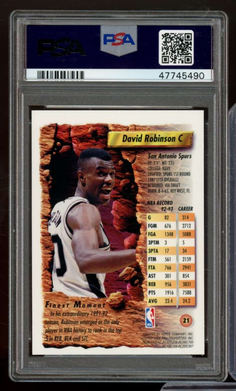 David Robinson Card 1993-94 Finest Refractor #21 PSA 9 Image 2