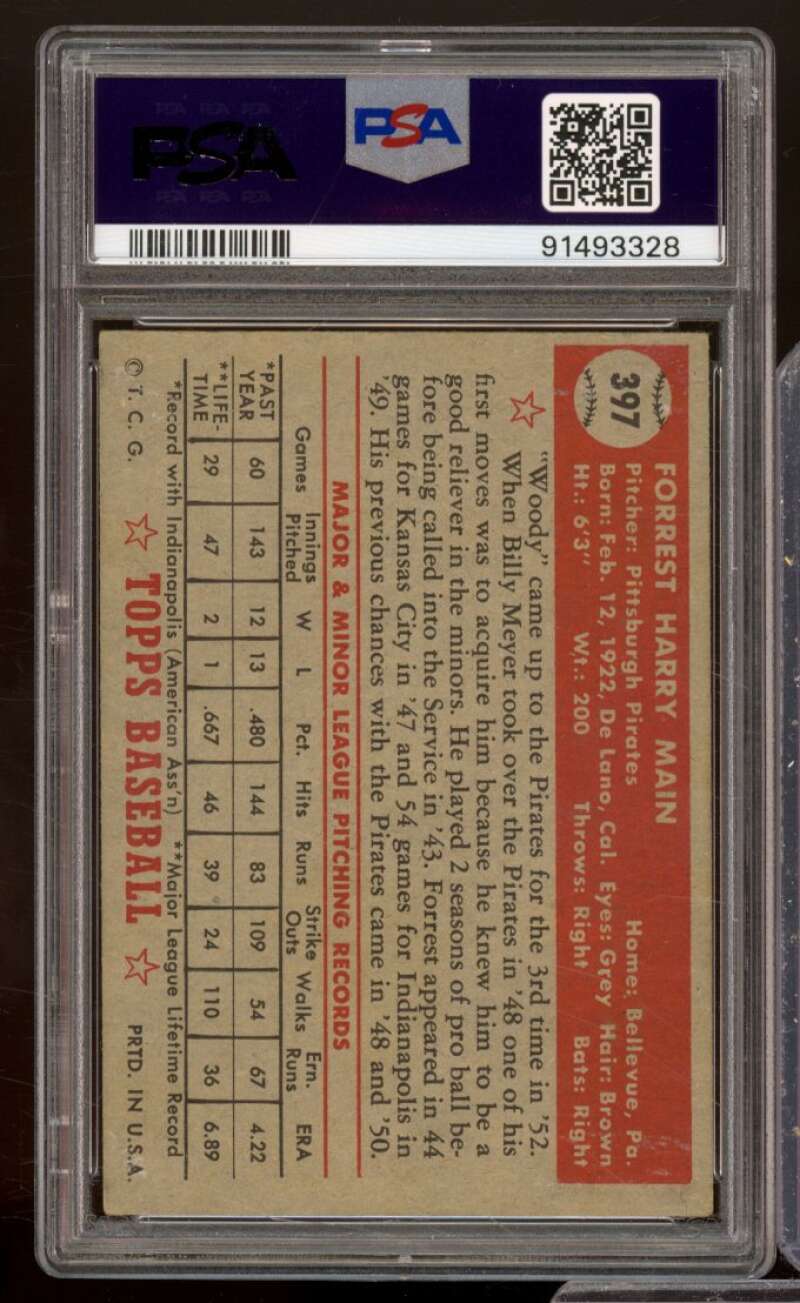 Forrest Main Rookie Card 1952 Topps #397 PSA 5 Image 2