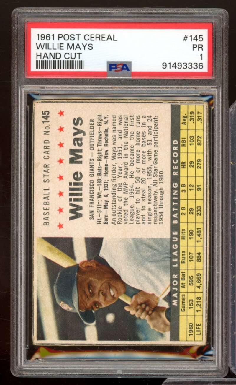 Willie Mays Card 1961 Post Cereal #145 PSA 1 Image 1