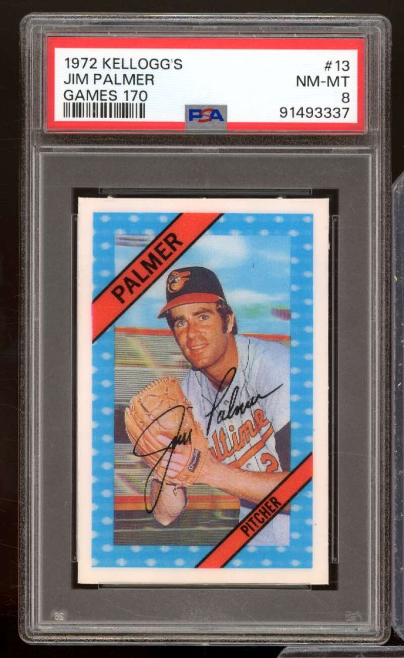 Jim Palmer Card 1972 Kellogg's #13 PSA 8 Image 1