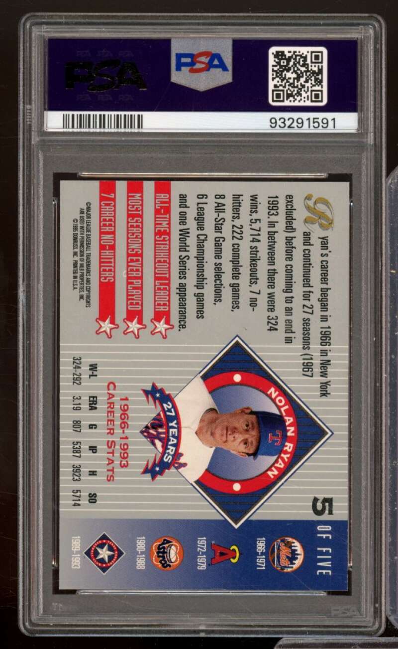 Nolan Ryan Card 1995 Donruss All-Star Fanfest Redemption #5 PSA 8 Image 2