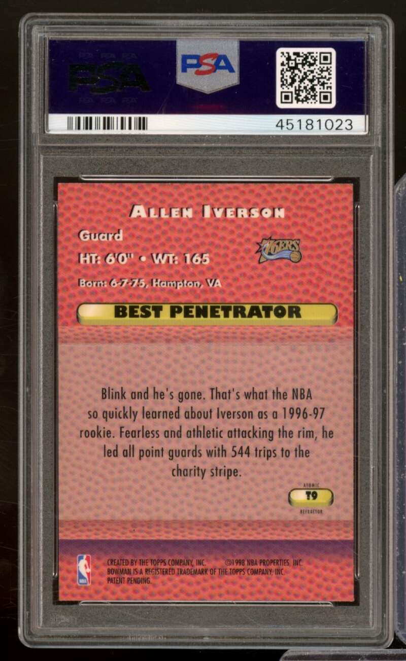 Allen Iverson Card 1997-98 Bowman's Best Techniques - Atomic Refractor #T9 PSA 9 Image 2