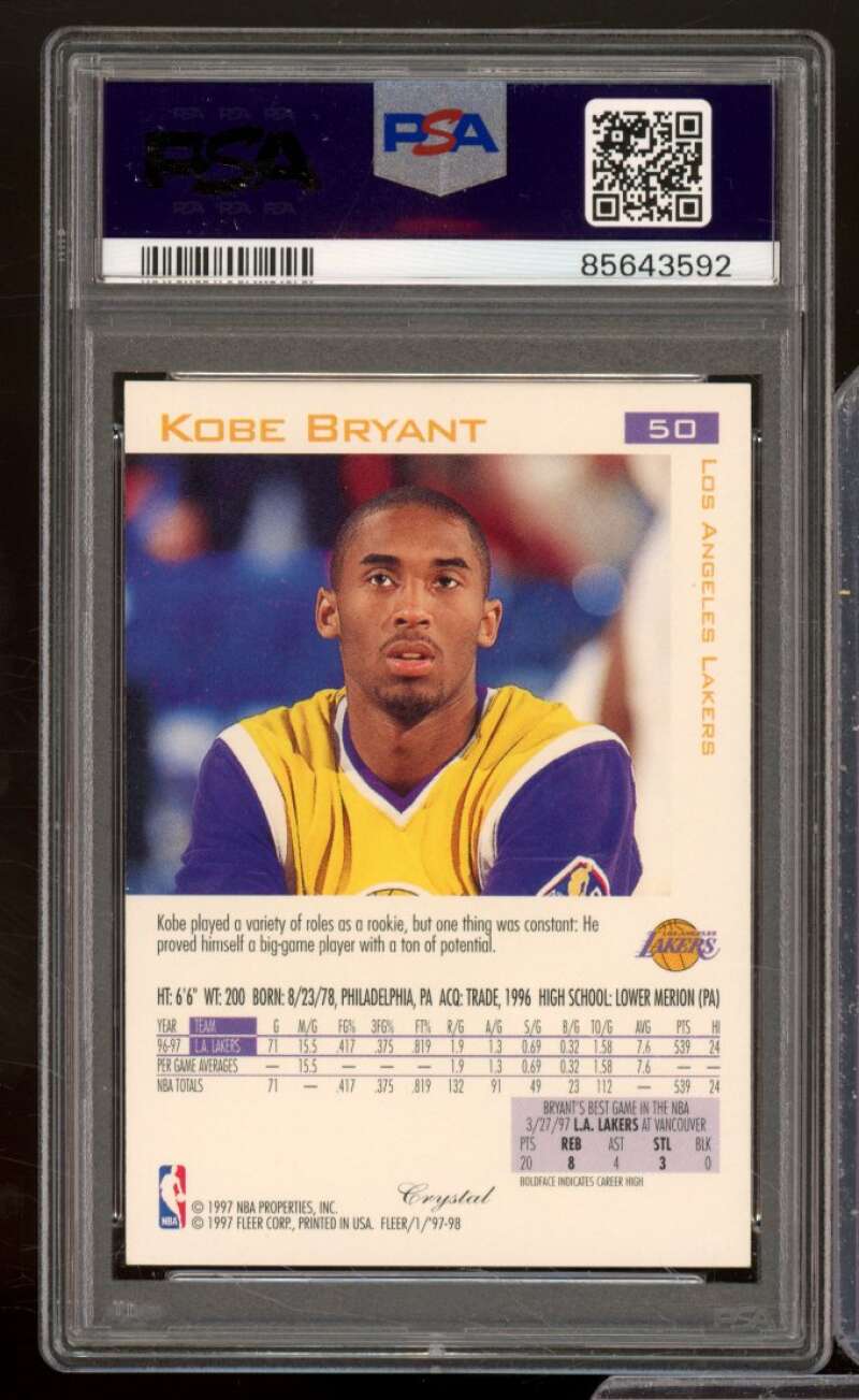 Kobe Bryant Card 1997-98 Fleer Crystal #50 PSA 8 Image 2