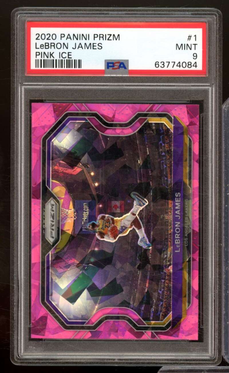 LeBron James Card 2020-21 Panini Prizm Pink Ice Kobe Tribute #1 PSA 9 Image 1