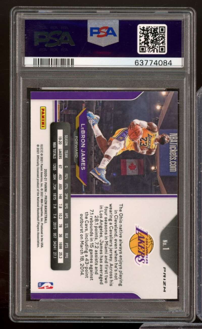 LeBron James Card 2020-21 Panini Prizm Pink Ice Kobe Tribute #1 PSA 9 Image 2