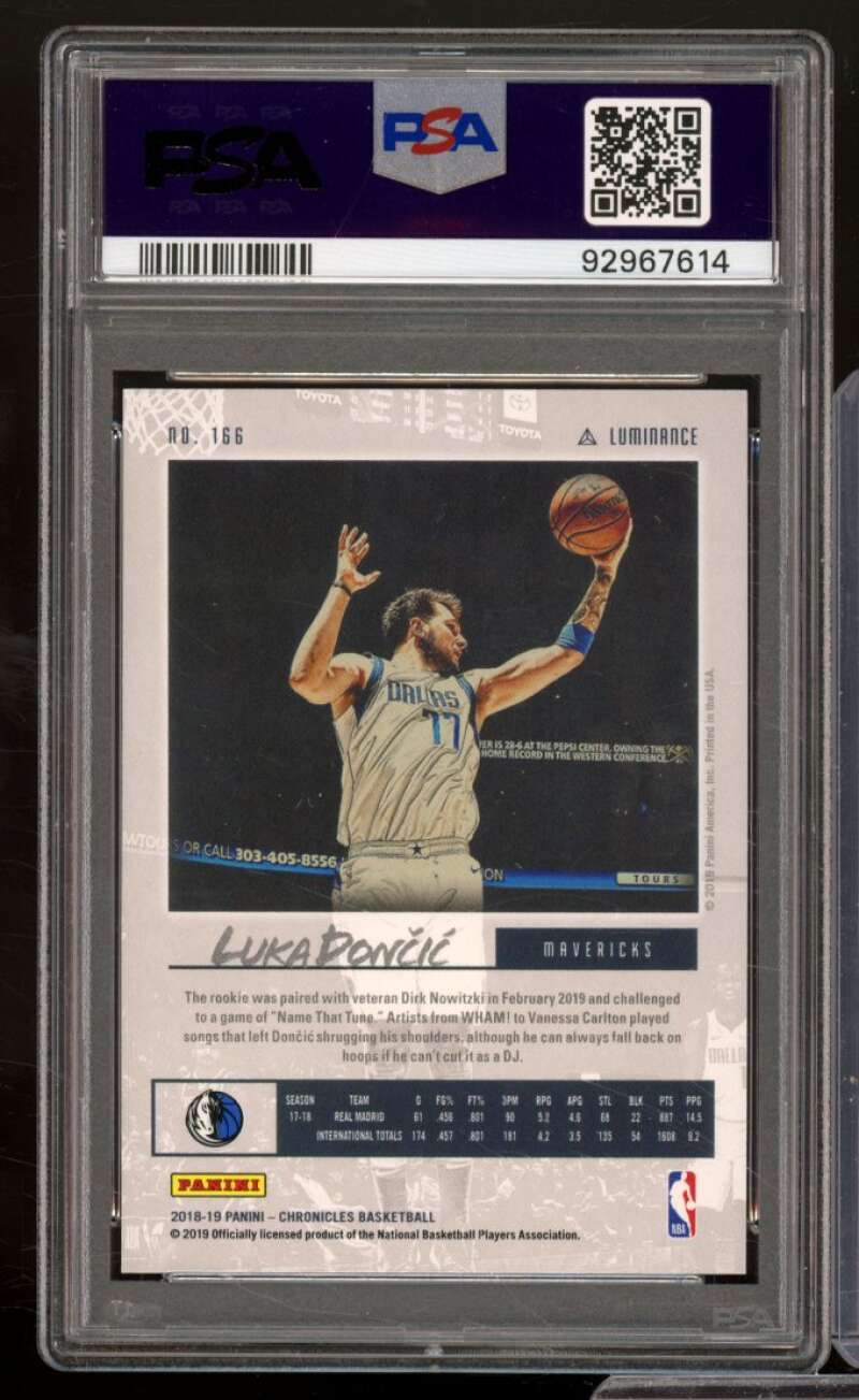 Luka Doncic Rookie Card 2018-19 Panini Chronicles Green #166 PSA 10 Image 2