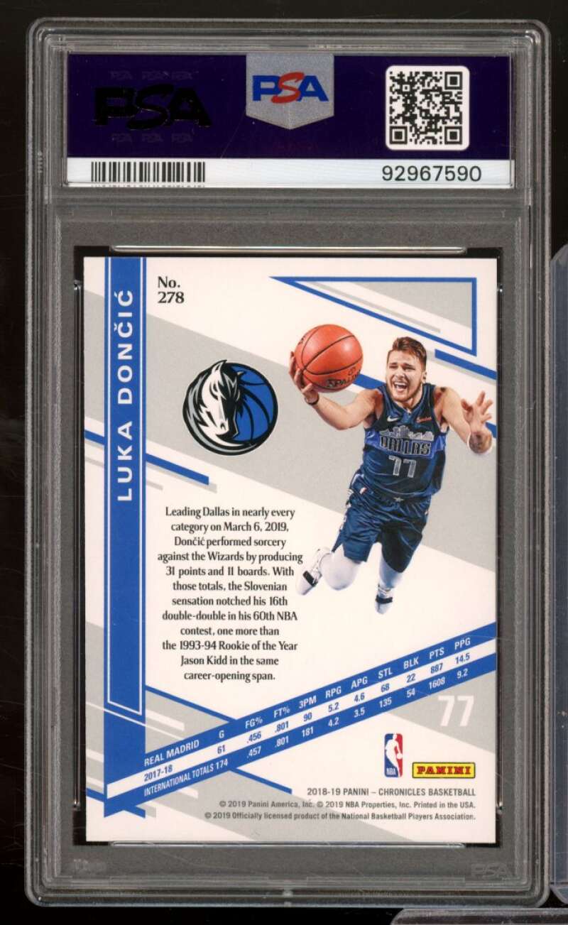 Luka Doncic Rookie Card 2018-19 Panini Chronicles Pink #278 PSA 10 Image 2