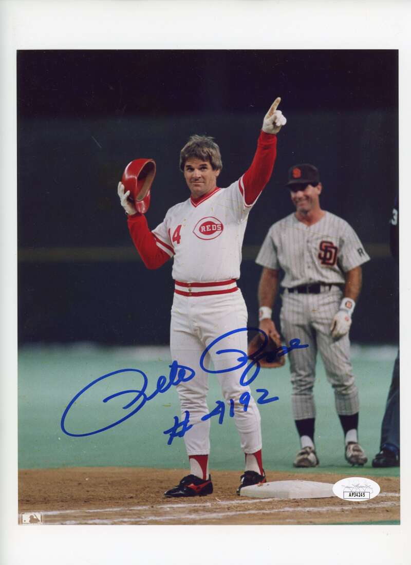 Pete Rose Reds Autographed Signed 8x10 Glossy Photo Print JSA Authentic Image 1